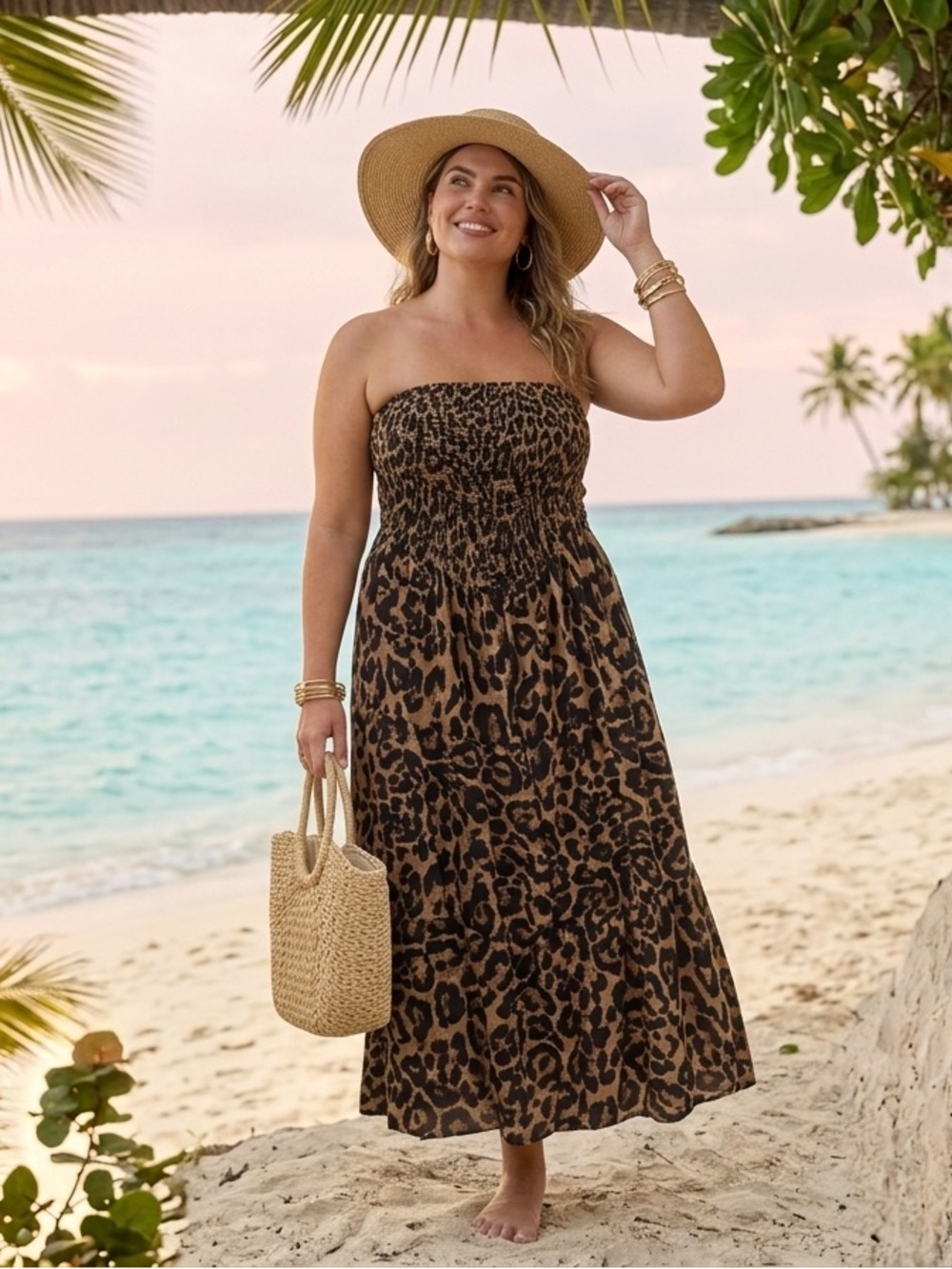 Strapless Leopard Print Maxi Dress